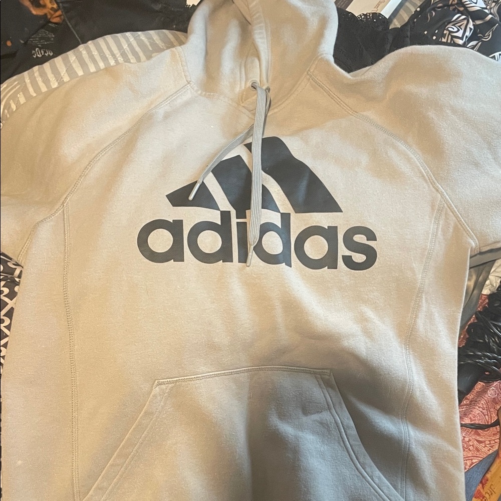 Adidas Men's Light Gray Hoodie with Black Logo